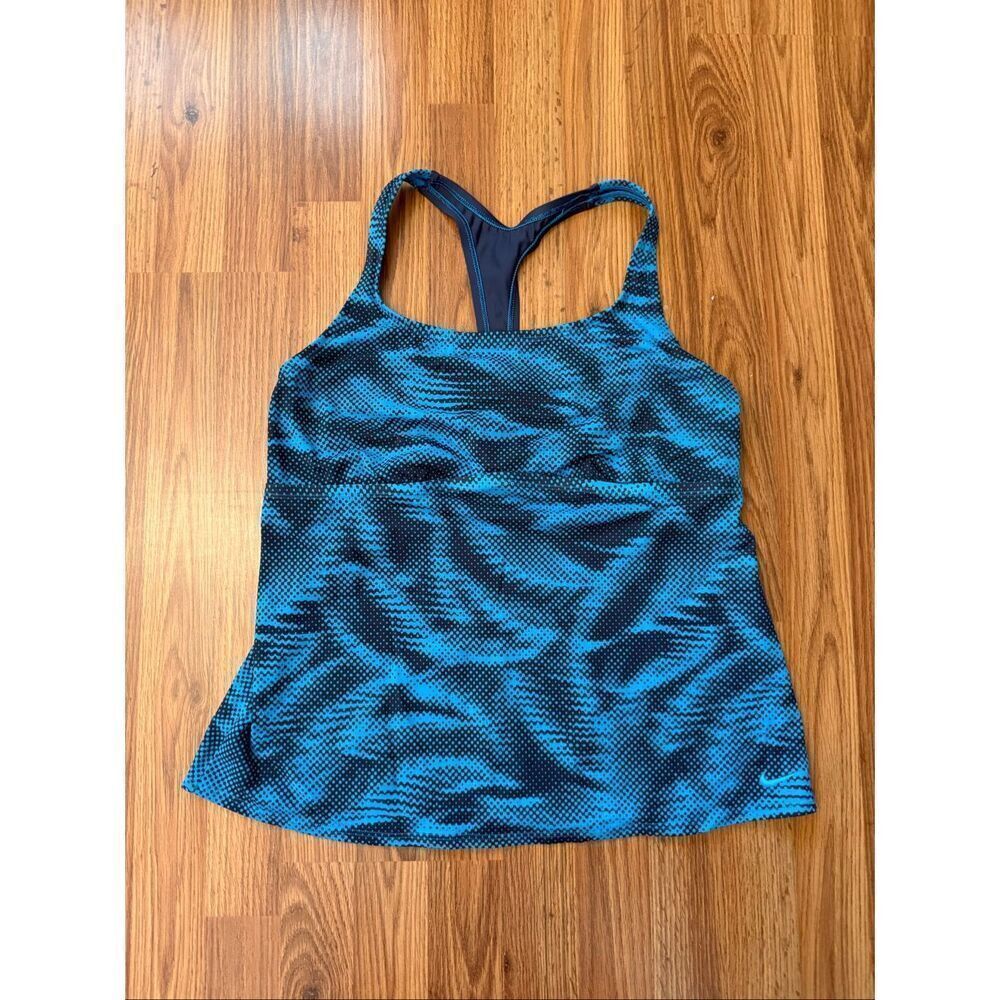 Nike Women's Racerback Pixelated Abstract Print Active Swim Tankini Top Blue 1X